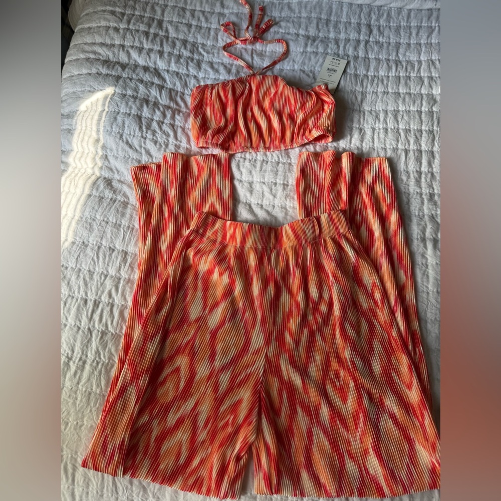 Vibrant Red and Orange Two-Piece Set